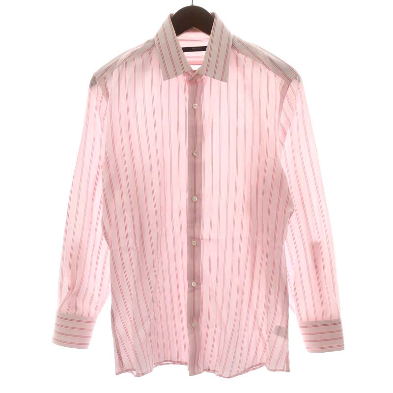 グッチ GUCCI シャツ 長袖 ストライプ コットン 38/15 1/2 M ピンク 