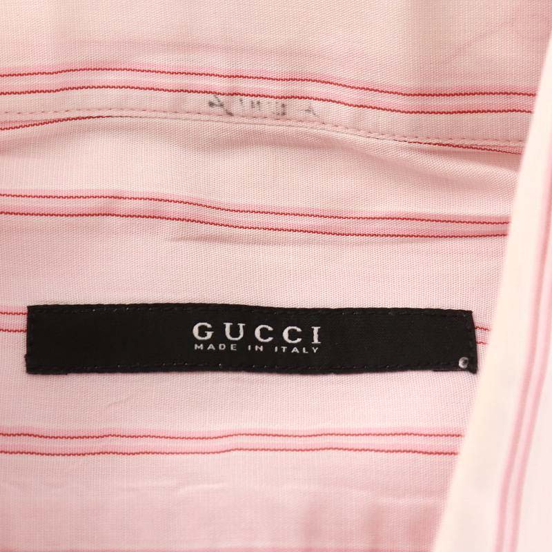 グッチ GUCCI シャツ 長袖 ストライプ コットン 38/15 1/2 M ピンク 