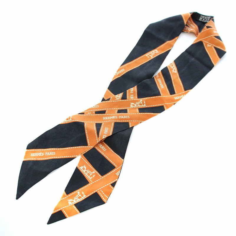 エルメス HERMES ツイリー ボルデュック リボン スカーフ シルク 黒 