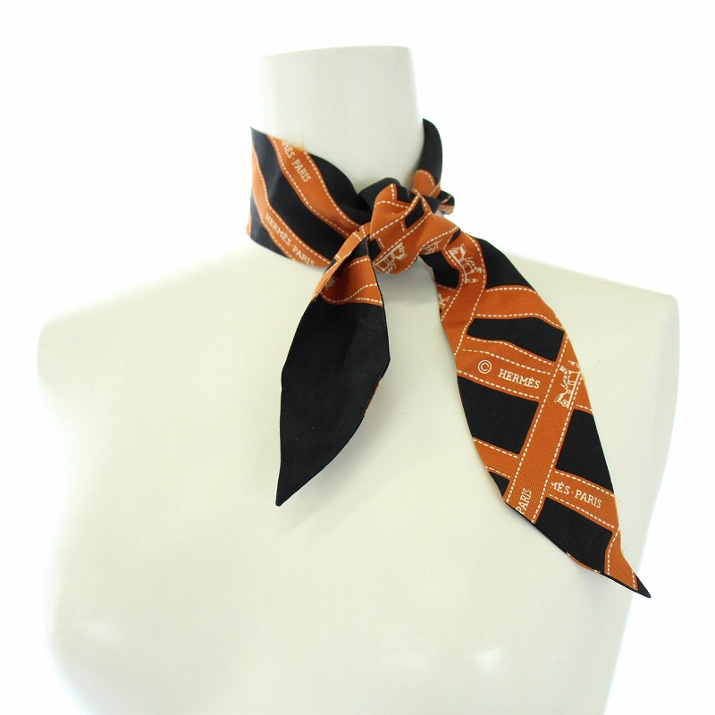 エルメス HERMES ツイリー ボルデュック リボン スカーフ シルク 黒