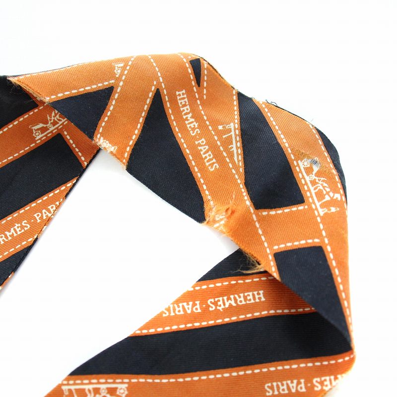 エルメス HERMES ツイリー ボルデュック リボン スカーフ シルク 黒