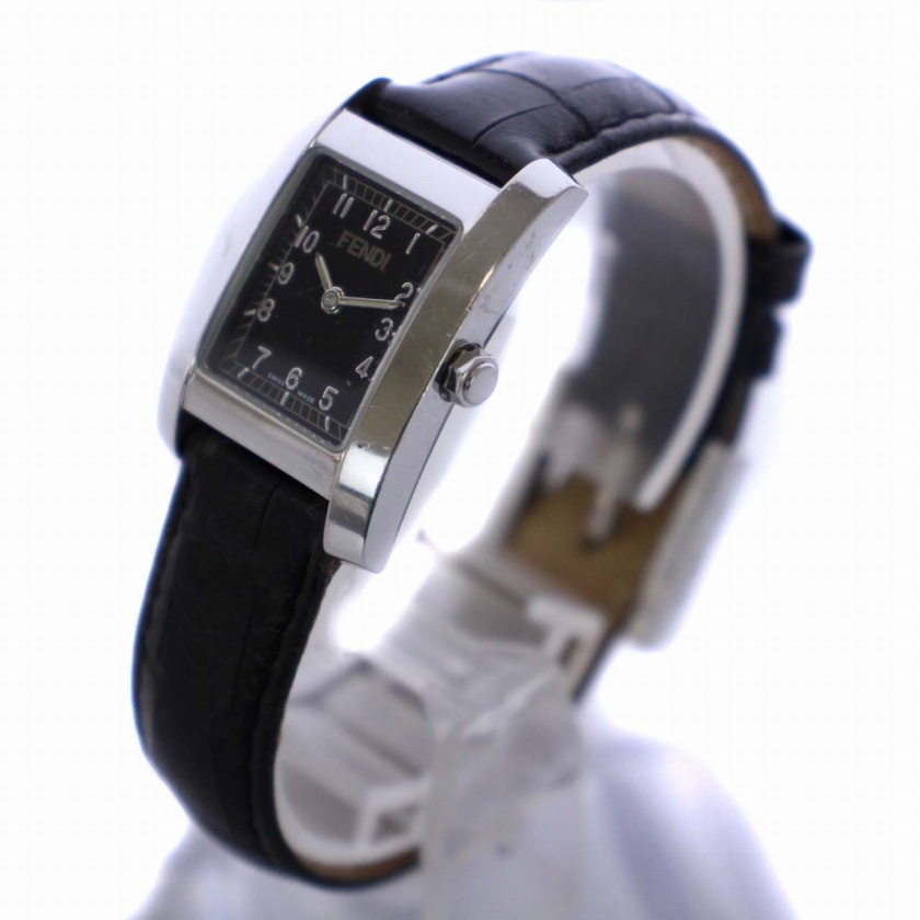 フェンディ FENDI 腕時計 アナログ クオーツ スクエア 黒文字盤 レザー  