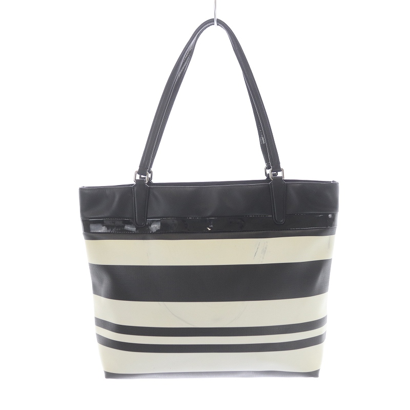コーチ COACH トートバッグ ショルダーバッグ ロゴ ボーダー PVC 黒 