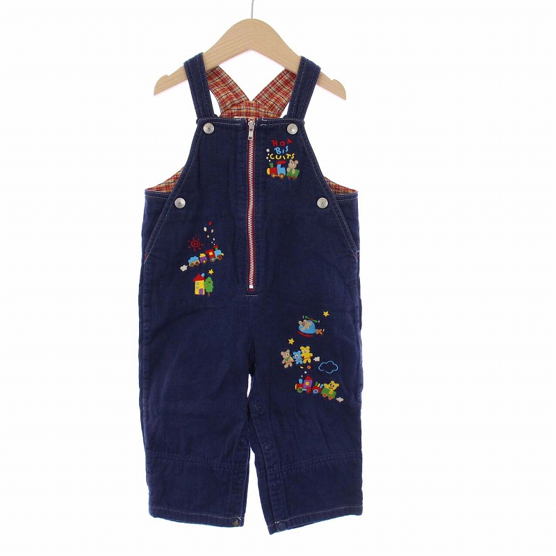 ミキハウス mikihouse 子供服 オーバーオール 刺繍 チェック 100 紺 