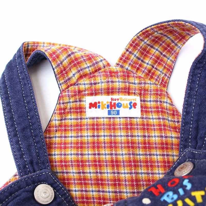 ミキハウス mikihouse 子供服 オーバーオール 刺繍 チェック 100 紺 