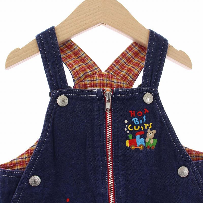 ミキハウス mikihouse 子供服 オーバーオール 刺繍 チェック 100 紺