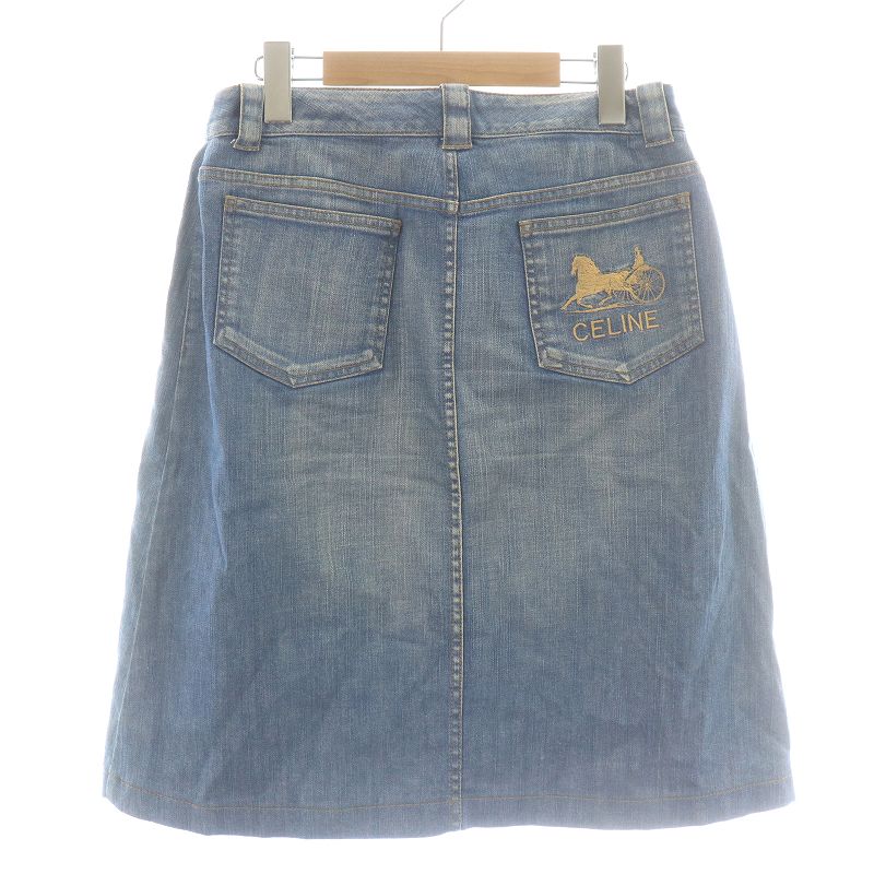 セリーヌ CELINE ボックスプリーツスカート フレア ひざ丈 デニム  