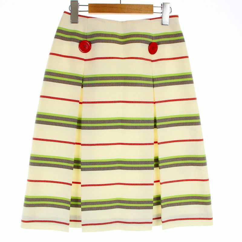エムズグレイシー M'S GRACY フレアスカート ひざ丈 タック ボーダー