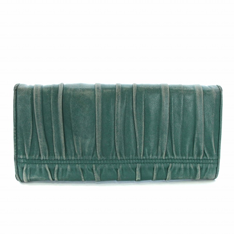 プラダ PRADA 長財布 二つ折り財布 ダブルホック レザー 緑