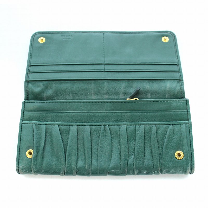 プラダ PRADA 長財布 二つ折り財布 ダブルホック レザー 緑
