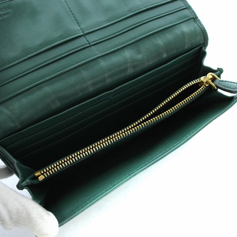 PRADA グリーン 二つ折り財布☆ 超美品】プラダ PRADA 2つ折り 財布 ウォレット 緑 グリーン