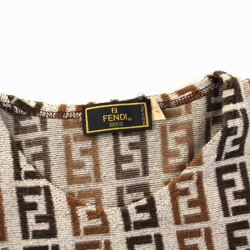 フェンディ FENDI カットソー ズッカ柄 パイル生地 半袖 44 L 茶  