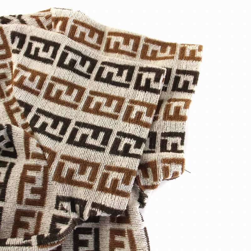 フェンディ FENDI カットソー ズッカ柄 パイル生地 半袖 44 L 茶  