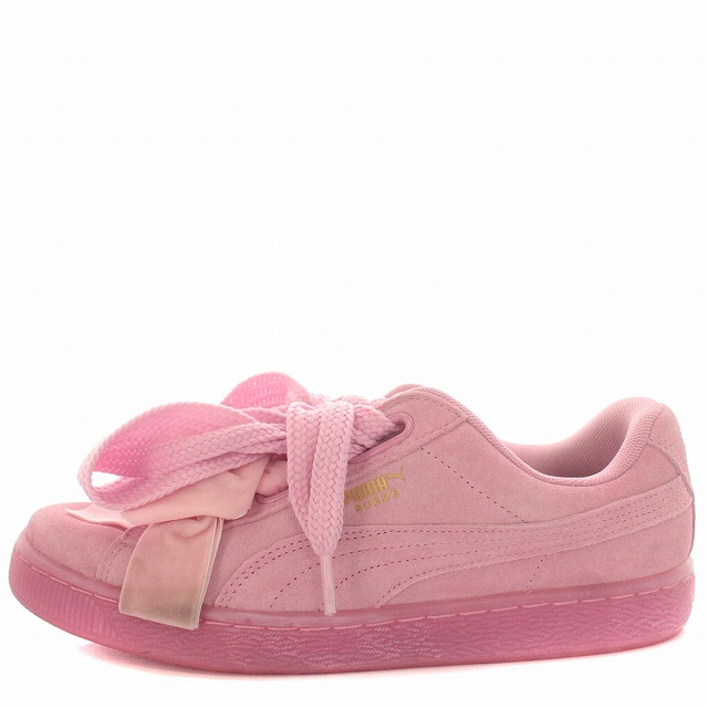 本日限定 PUMA プーマ スニーカー リボン スエード ピンク 24cm 箱無 プーマ PUMA スニーカー シューズ スエード リボン 24.5cm 薄