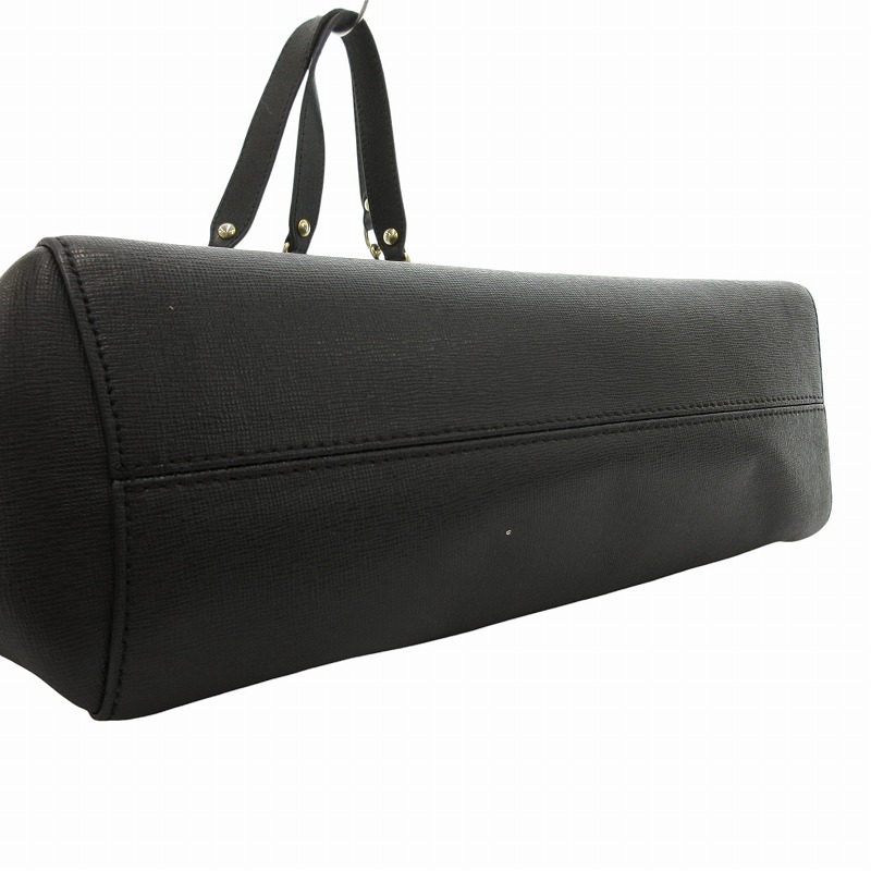 FURLA ブラック トートバッグ ロゴチャーム付き フルラ FURLA ハンドバッグ トートバッグ レザー ロゴ金具