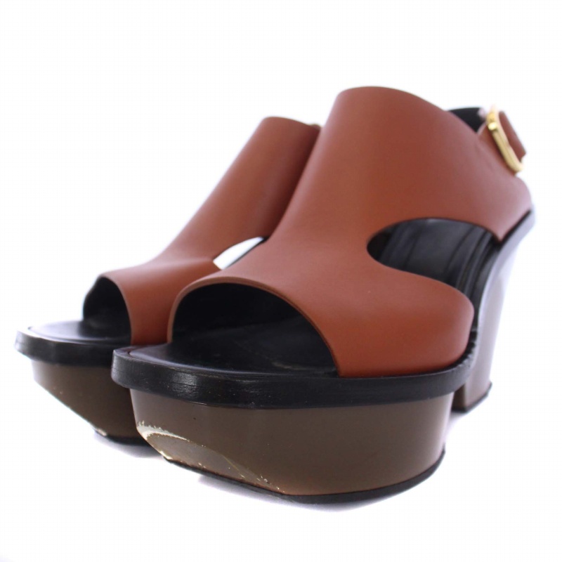 マルニ MARNI ストラップサンダル ウェッジソール オープントゥ レザー  