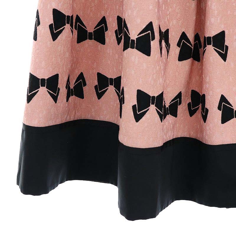 エムズグレイシー M'S GRACY リボン柄フレアスカート 膝丈 タック 40