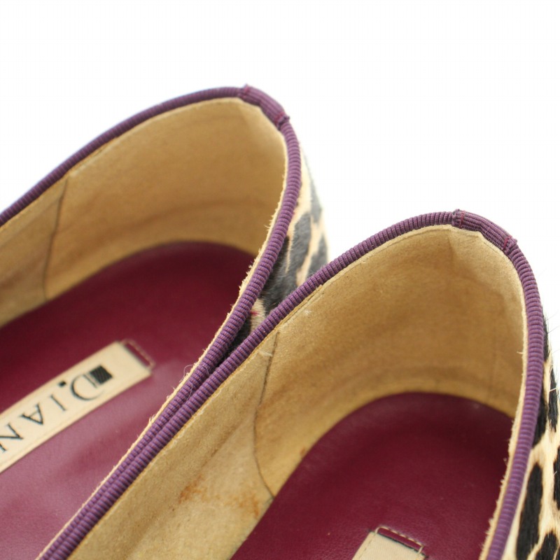 DIANA ヒョウ柄パンプス 紫リボン