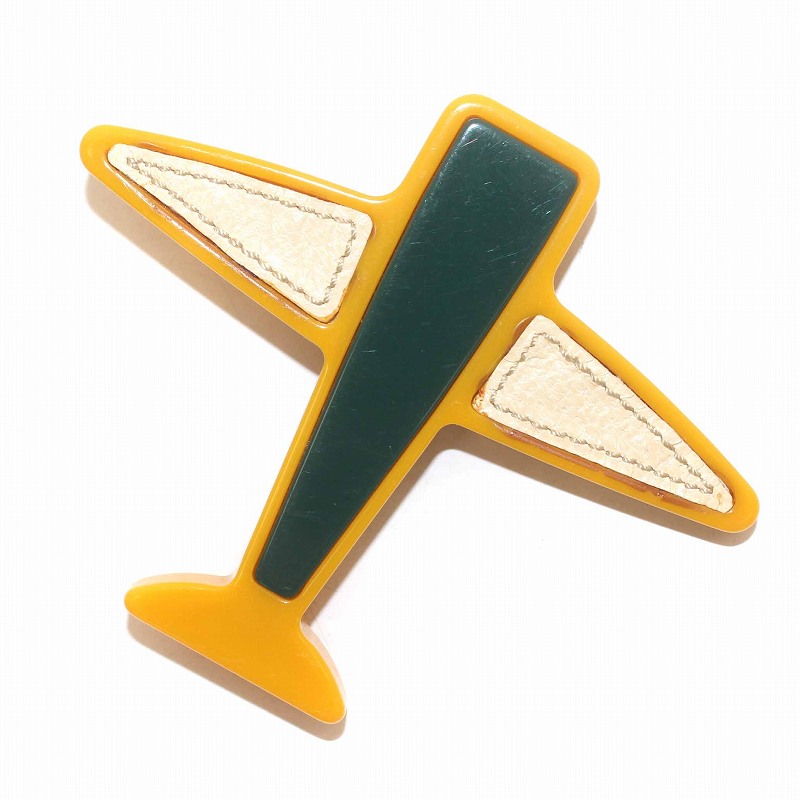 プラダ PRADA ブローチ ピンブローチ 飛行機 黄色 イエロー 緑