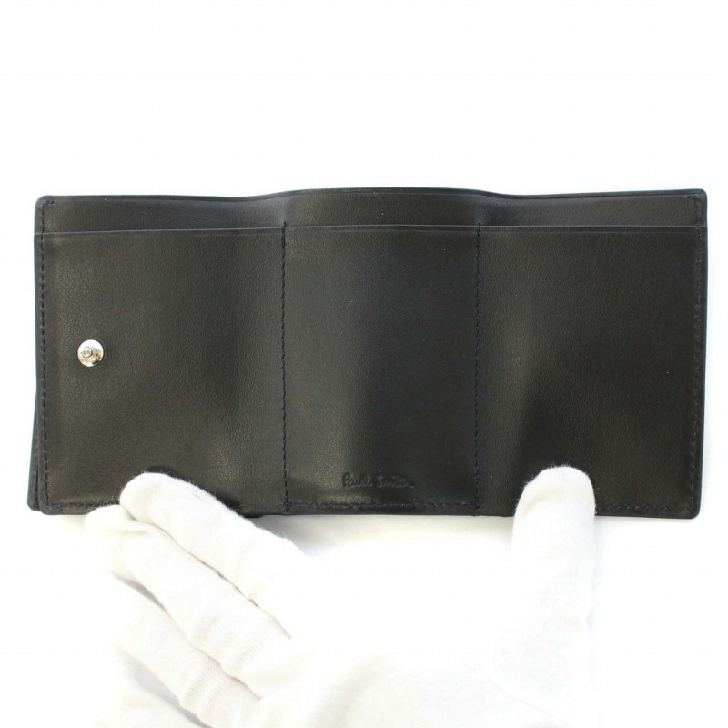 新品★ポールスミス★マーケトリーストライプラビット３つ折り財布★ブラック黒 ポールスミス 財布 Paul Smith メンズ 3つ折り財布 マーケトリー