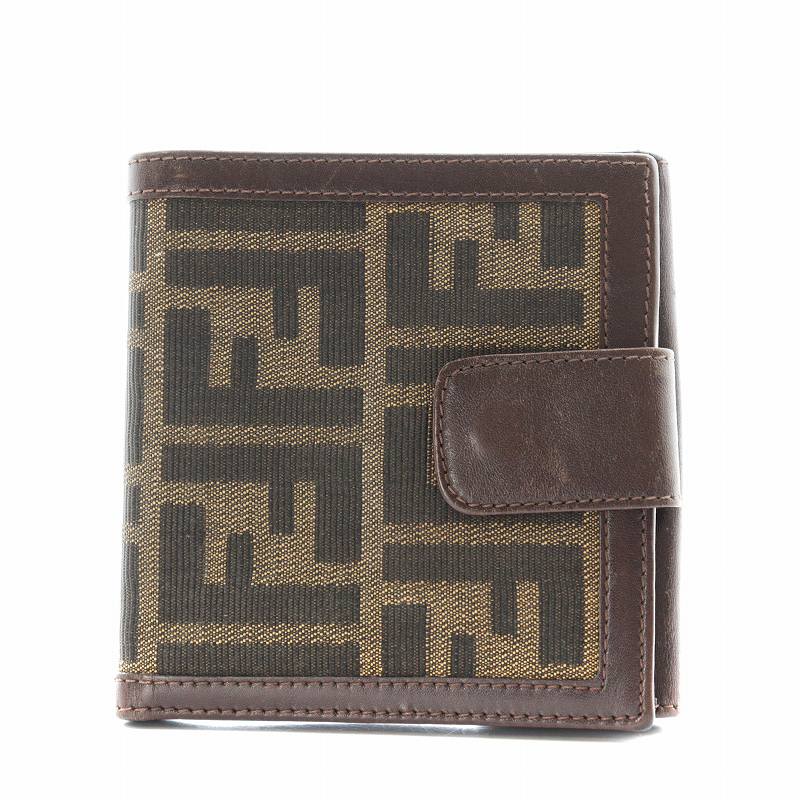 フェンディ FENDI 財布 Wホック財布 ジャガード×レザー ライトブラウン
