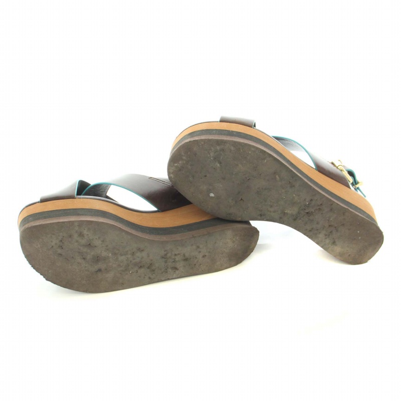 フェンディ FENDI ストラップサンダル 厚底 クロス レザー 34 22cm 茶