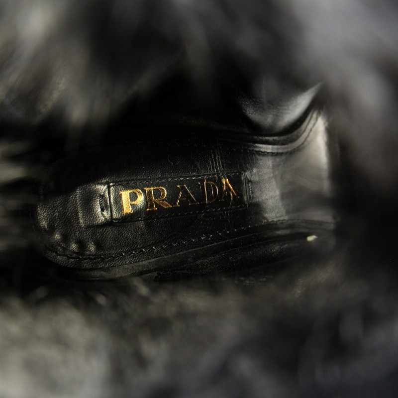 PRADA ウエッジヒールブラック ヒョウ柄