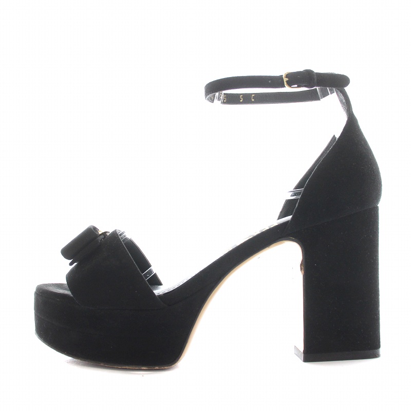 Ferragamo ブラック リボンサンダル ヒール フェラガモ Ferragamo ブラック リボンサンダル ヒール フェラガモ