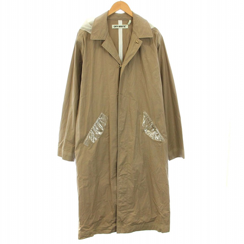 オフホワイト OFF WHITE スプリングコート 春アウター フード ロング S 