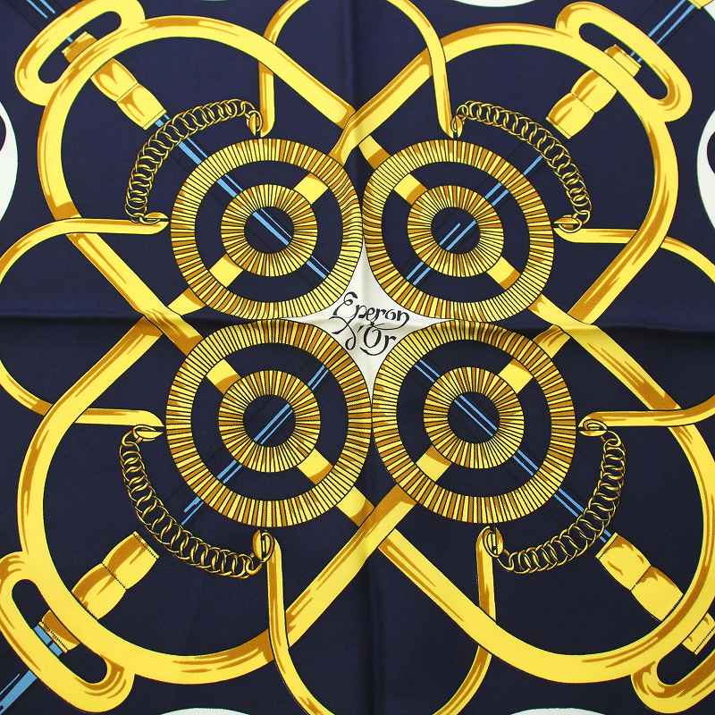 エルメス HERMES カレ90 Eperon d'or 黄金の拍車 スカーフ シルク 総柄