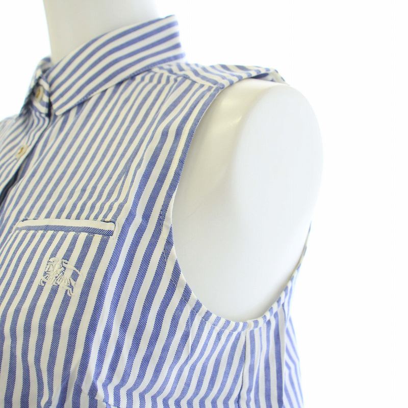 BURBERRY BLUE LABEL ノースリーブシャツホース刺繍ホワイト
