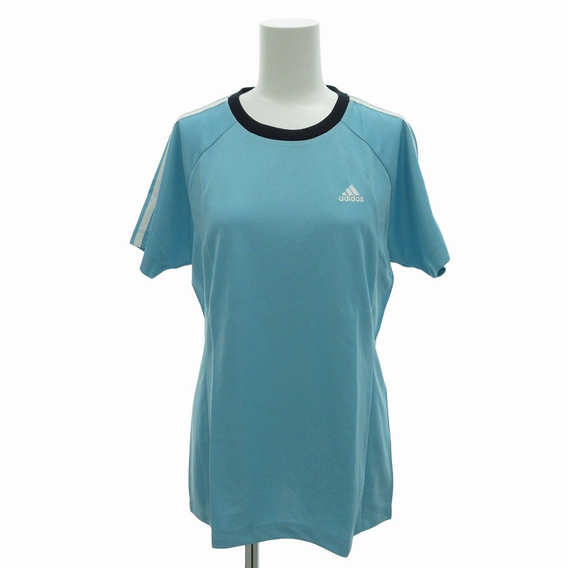 未使用品 アディダス adidas タグ付き Tシャツ カットソー ロゴ刺繍 半袖 OT 水色 ブルー /FF 0822 ■GY18 レディース 未使用品 アディダス adidas タグ付き Tシャツ カットソー ロゴ