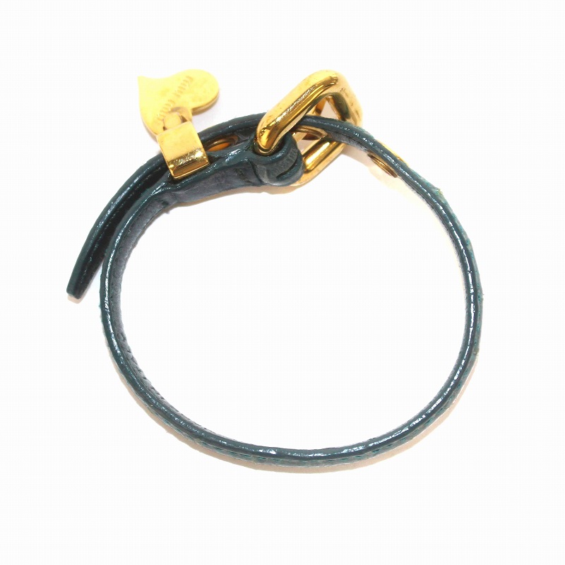 ミュウミュウ miumiu ブレスレット レザー 牛革 ハートチャーム 緑 