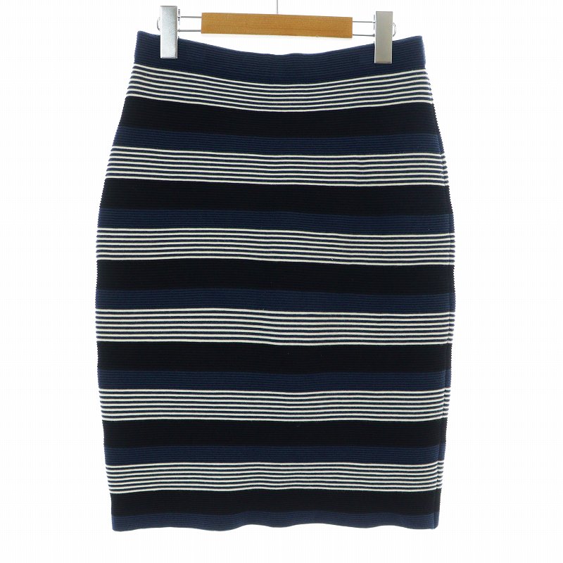 23区 オンワード樫山 タイトスカート ニット ひざ丈 ボーダー 38 M 紺  