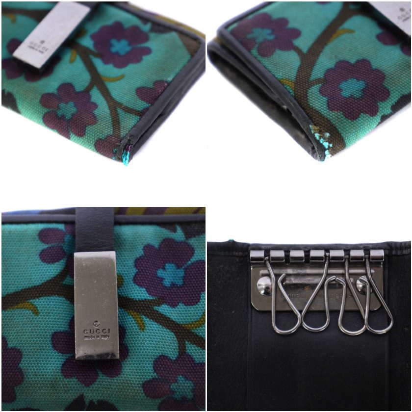 グッチ GUCCI キーケース 6連 総柄 キャンバス レザー 青 ブルー