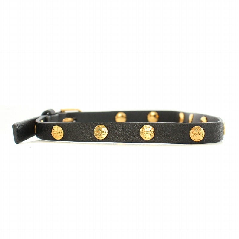 海外限定カラー♪Tory Burch★ペア着けが人気ロゴブレスレット黒 トリーバーチ TORY BURCH ブレスレット レザー ロゴ スタッズ 黒