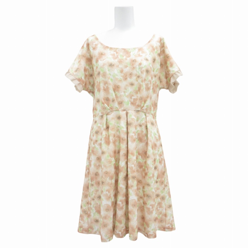 Feroux フェルゥ 花柄ワンピース ドッキング 膝下丈 フレア ネイビー フェルゥ Feroux 23SS フレアワンピース 花柄 レース 半袖 ひざ
