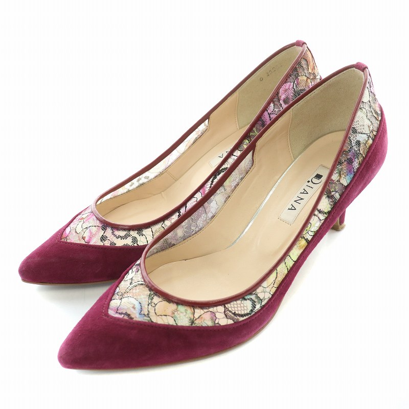 DIANA ダイアナ 花柄レース　パンプス 新品未使用】DIANA ダイアナ レースパンプス ピンク 花柄 - メルカリ