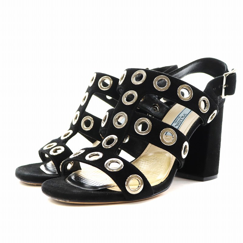 箱つき美品✨PRADA スウェードサンダルロゴ　チャンキーヒール　36 パープル PRADA 未使用 プラダ スエード チャンキーヒール ハイヒール