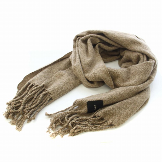 エイトン ATON マフラー ストール フリンジ ベージュ /TK □OF