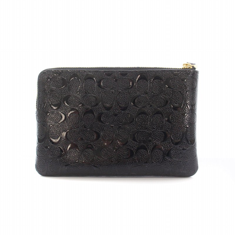 コーチ COACH シグネチャー リストレットポーチ エナメル ブラック 