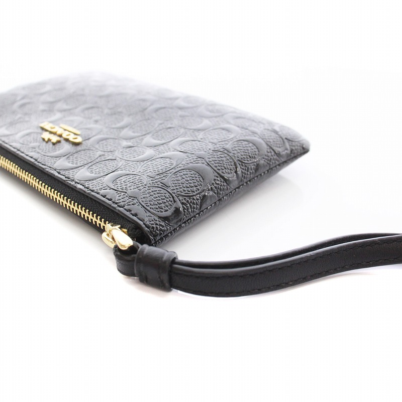 コーチ COACH シグネチャー リストレットポーチ エナメル ブラック 