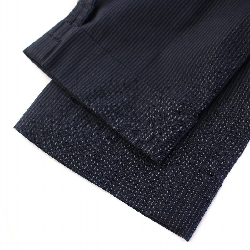 【中古】プラダ PRADA テーパードパンツ スラックス ジップフライ クロップド丈 ストライプ柄 S 紺 ネイビー プラダ PRADA テーパードパンツ スラックス ジップフライ クロップド丈