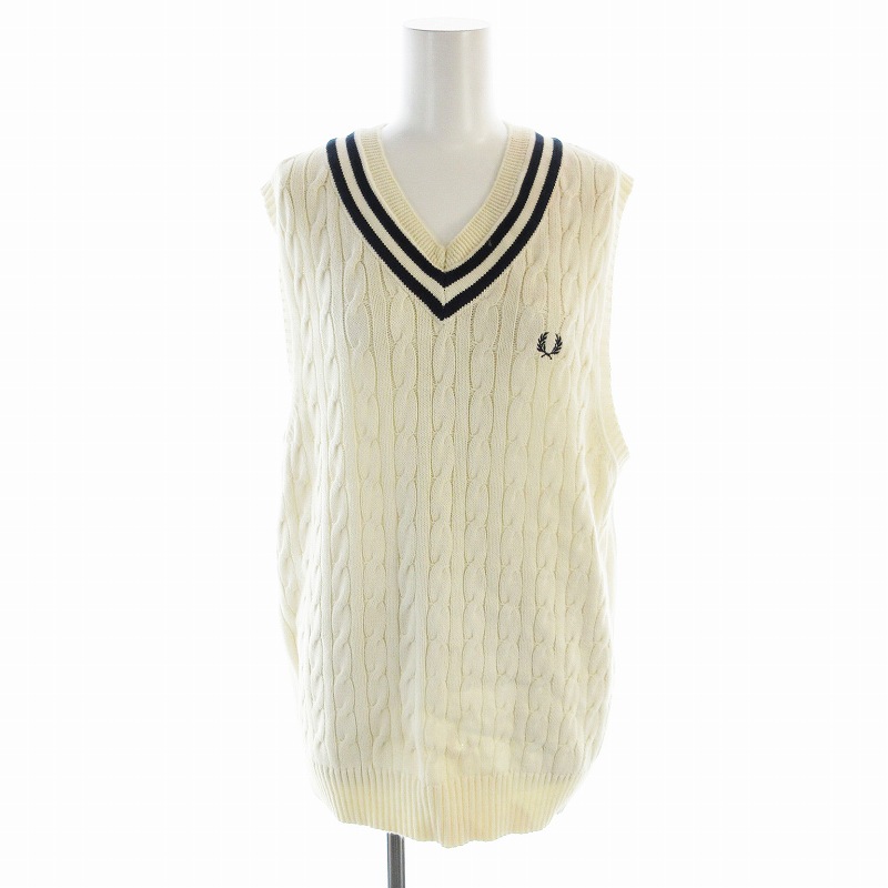 フレッドペリー FRED PERRY ベスト ニット Vネック S アイボリー F3203 