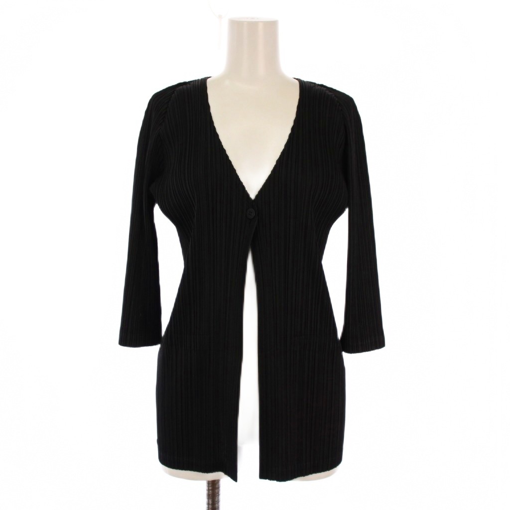 イッセイミヤケ PLEATS PLEASE Vネック カーディガン ブラック 3 イッセイミヤケ PLEATS PLEASE Vネック カーディガン ブラック 3