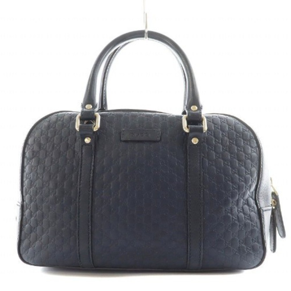 グッチ GUCCI マイクログッチシマ ハンドバッグ レザー 紺 ネイビー