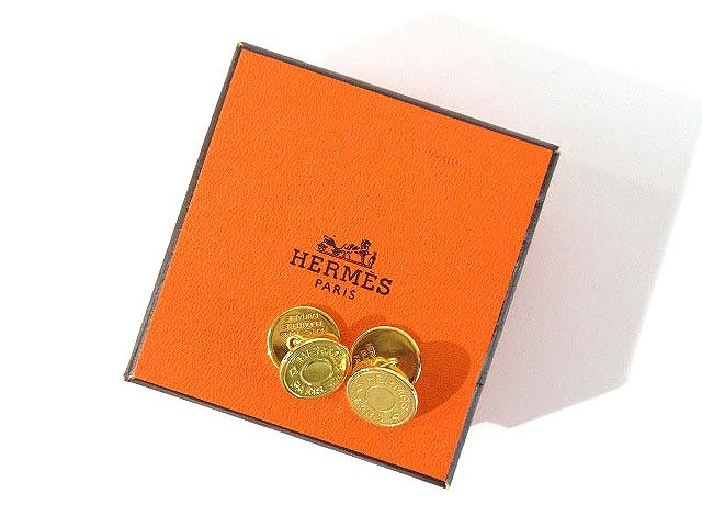 エルメス HERMES セリエ カフス ボタン カフリンクス ロゴ ゴールド