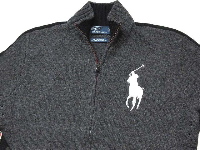 ポロ ラルフローレン Polo Ralph Lauren ニット ジャケット セーター ビッグポニー 刺繍 Germany ジップアップ ウール グレー L 国内正規 メンズ 0 ベクトルパーク