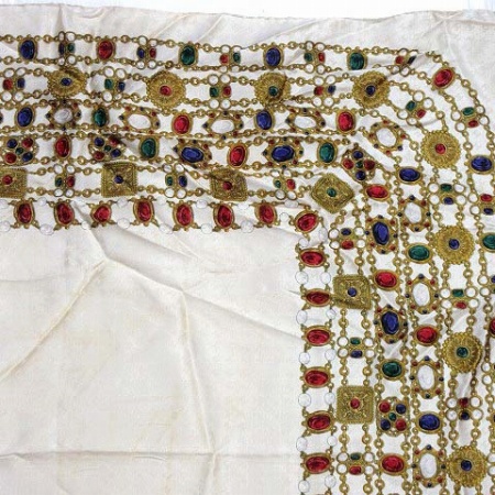 シャネル CHANEL スカーフ シルク 100% ジュエリー 宝石柄 ロゴ 白系