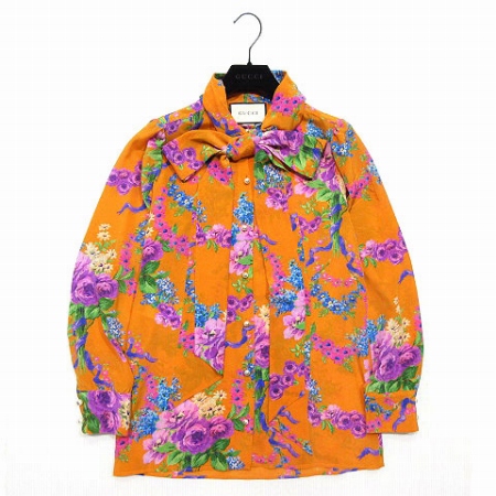 グッチ GUCCI 18SS シャツ ブラウス フローラル プリント シルク GG 